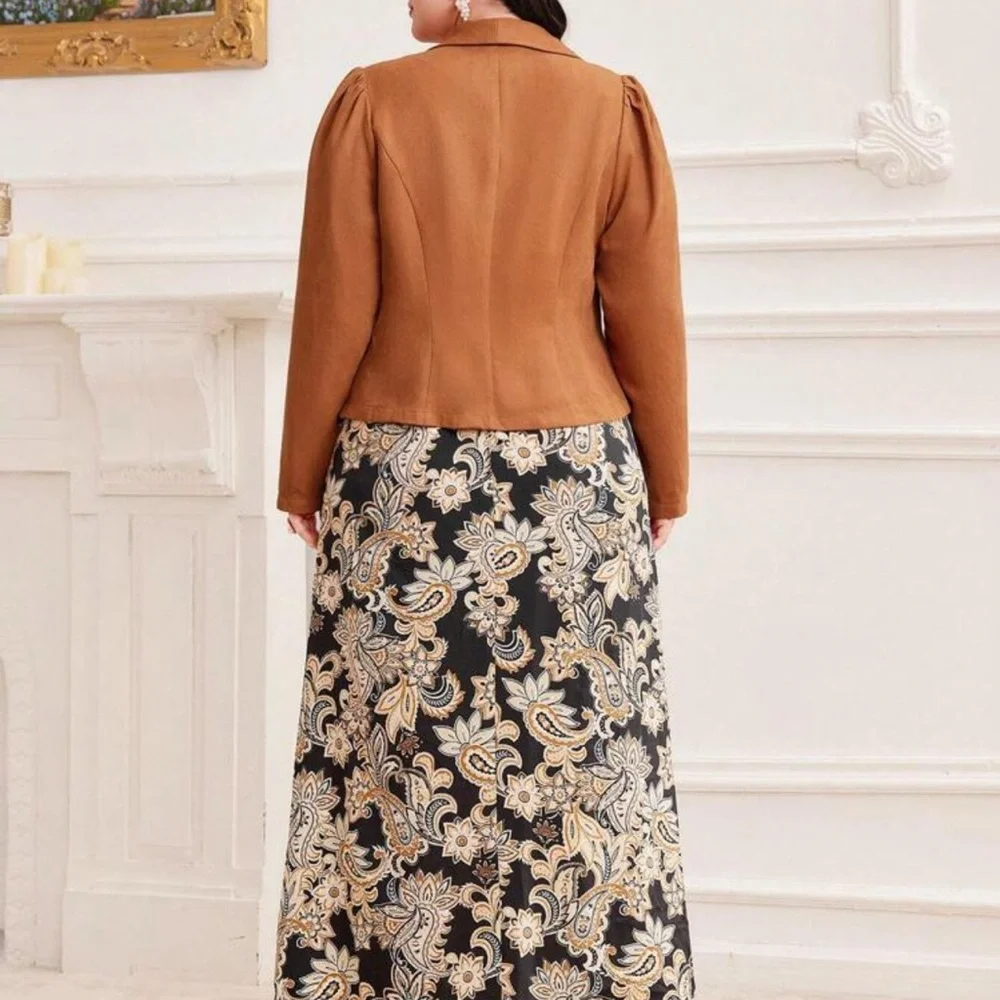 Floral Paisley Maxi Dress with Brown Blazer - Picture 2 of 4